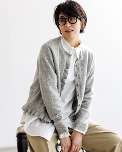 ウール混タム・フリルカーディガン