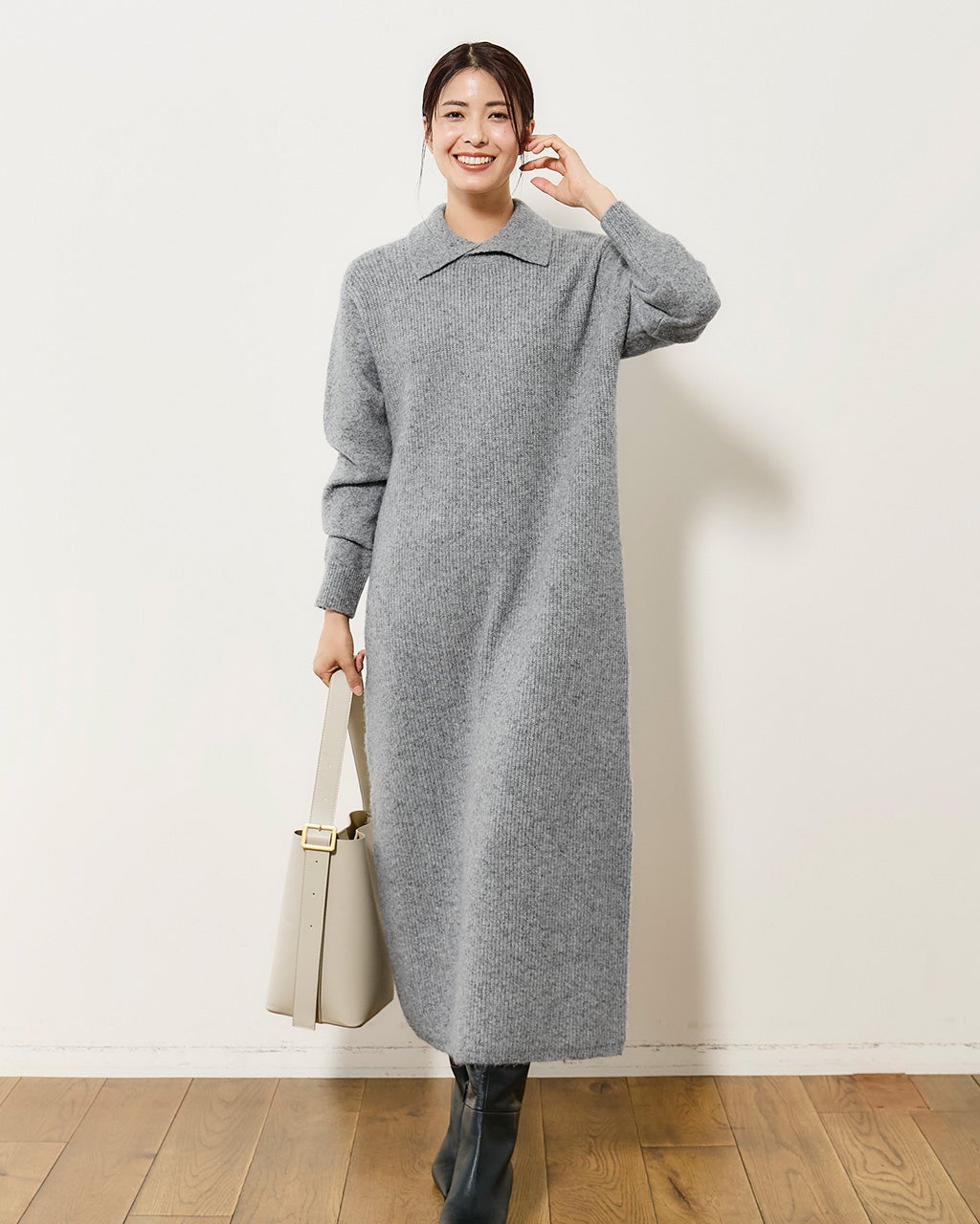 ウール混タム・ワイドカラーワンピース/DoCLASSE