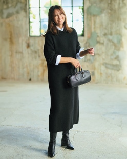 ウール混タム・ワイドカラーワンピース