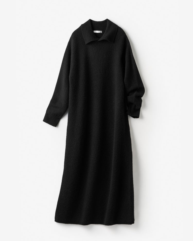 ウール混タム・ワイドカラーワンピース 詳細画像 ブラック 4