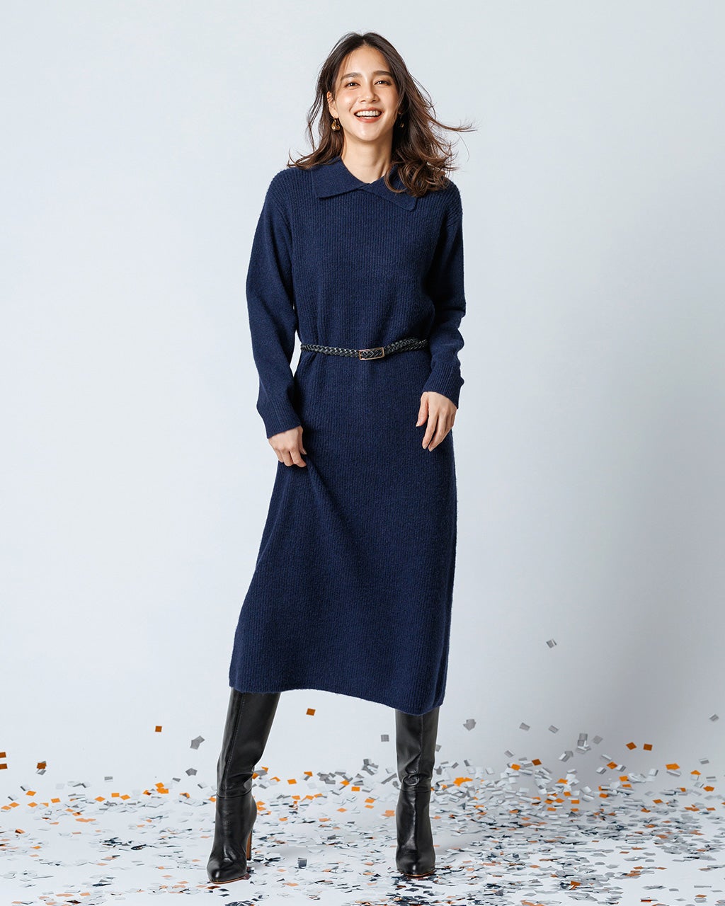 René ネイビー 長袖 ワンピース サイズ34 René ネイビー 長袖 ワンピース サイズ34