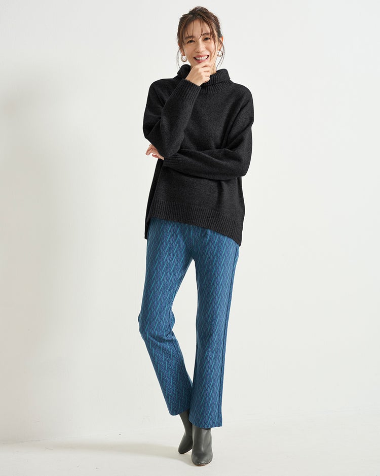 ウール混タム・タートルネックロングニット 詳細画像 ブラック 4