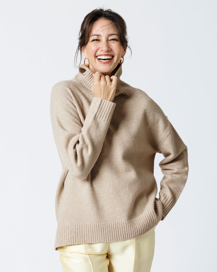 ウール混タム・タートルネックロングニット 詳細画像 ライトベージュ 1