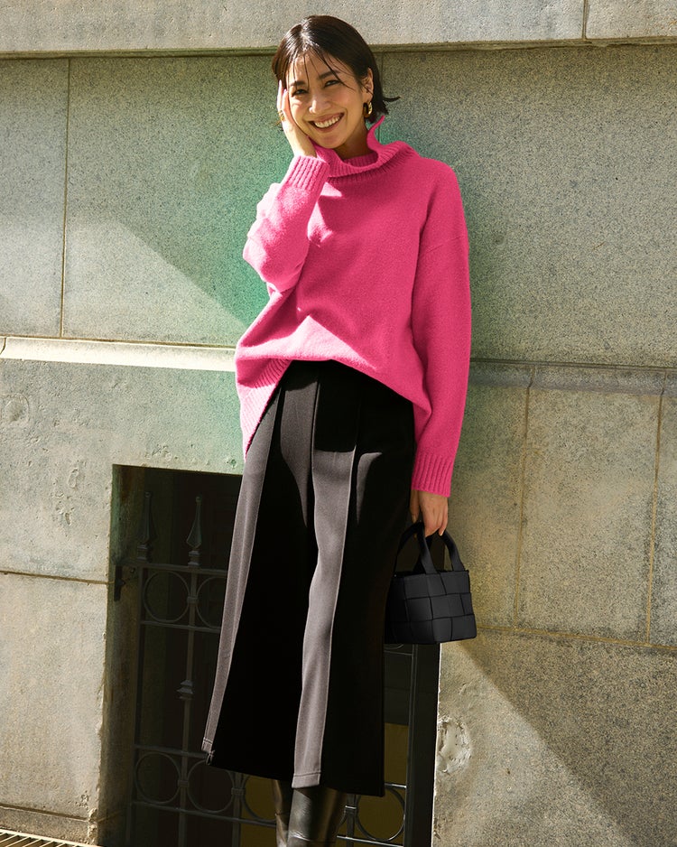 ウール混タム・タートルネックロングニット 詳細画像 ピンク 1