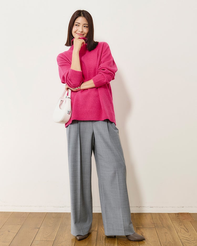 ウール混タム・タートルネックロングニット 詳細画像 ピンク 4