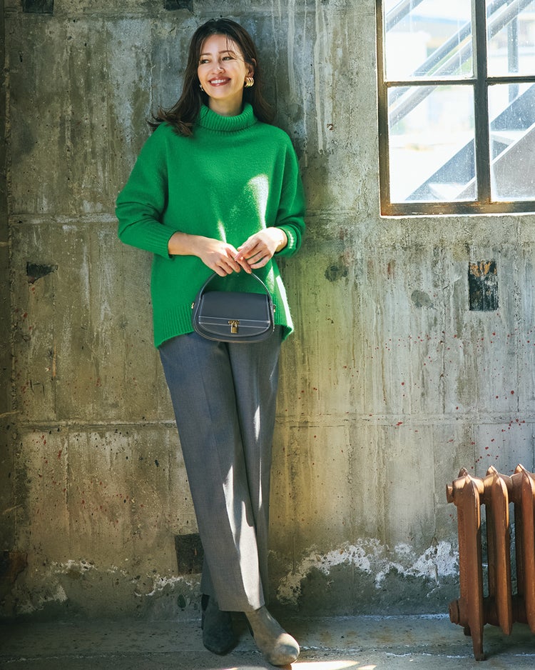 ウール混タム・タートルネックロングニット 詳細画像 グリーン 1