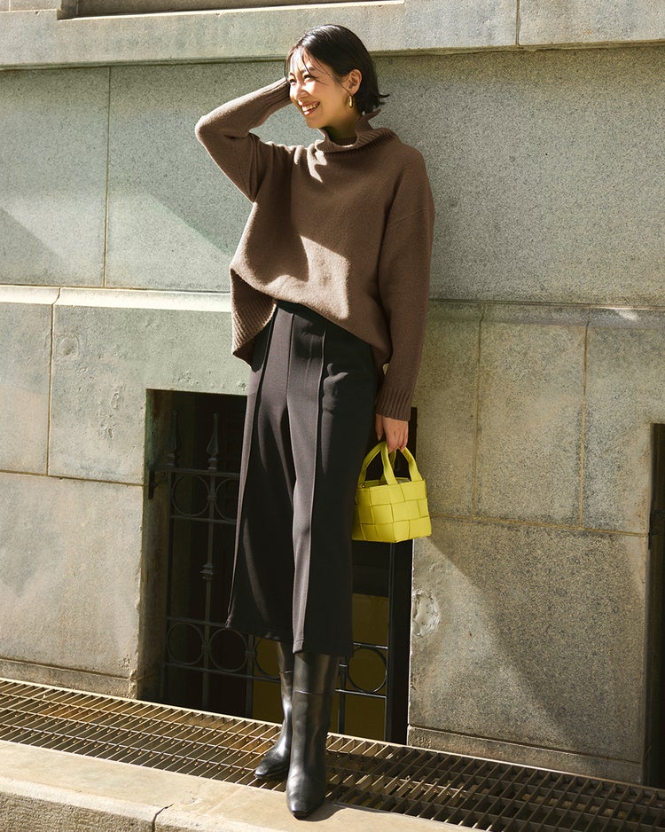 ウール混タム・タートルネックロングニット 詳細画像 ブラウン 1