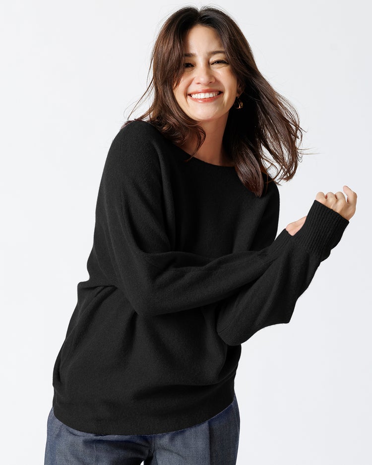 ウール混タム・ボートネックニット 詳細画像 ブラック 1