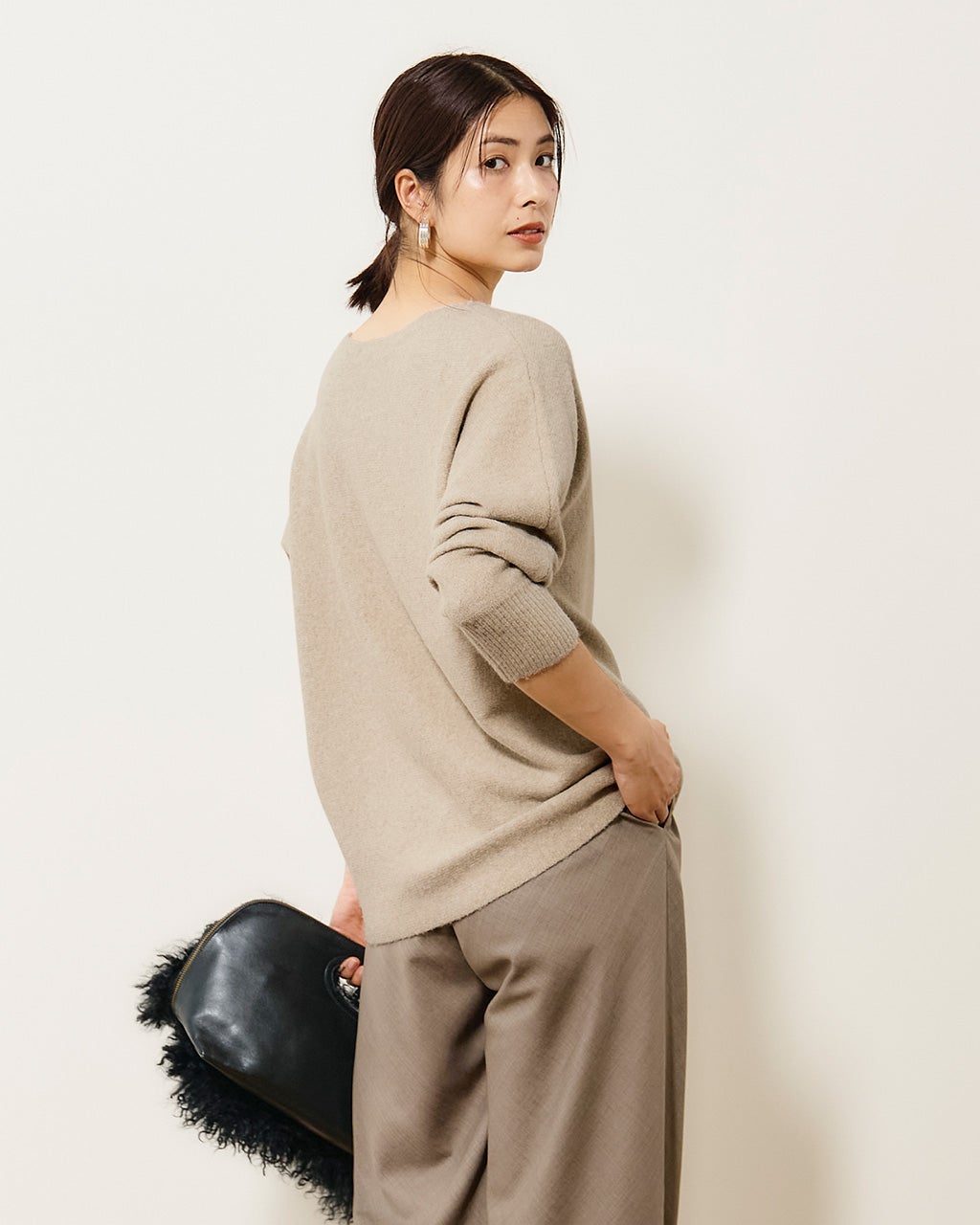 ウール混タム・ボートネックニット/40代50代からのレディース