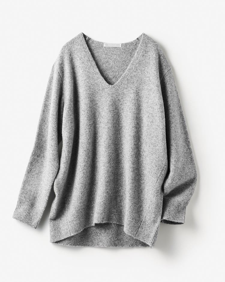 ウール混タム・Vネックロングニット 詳細画像 ライトグレー 4