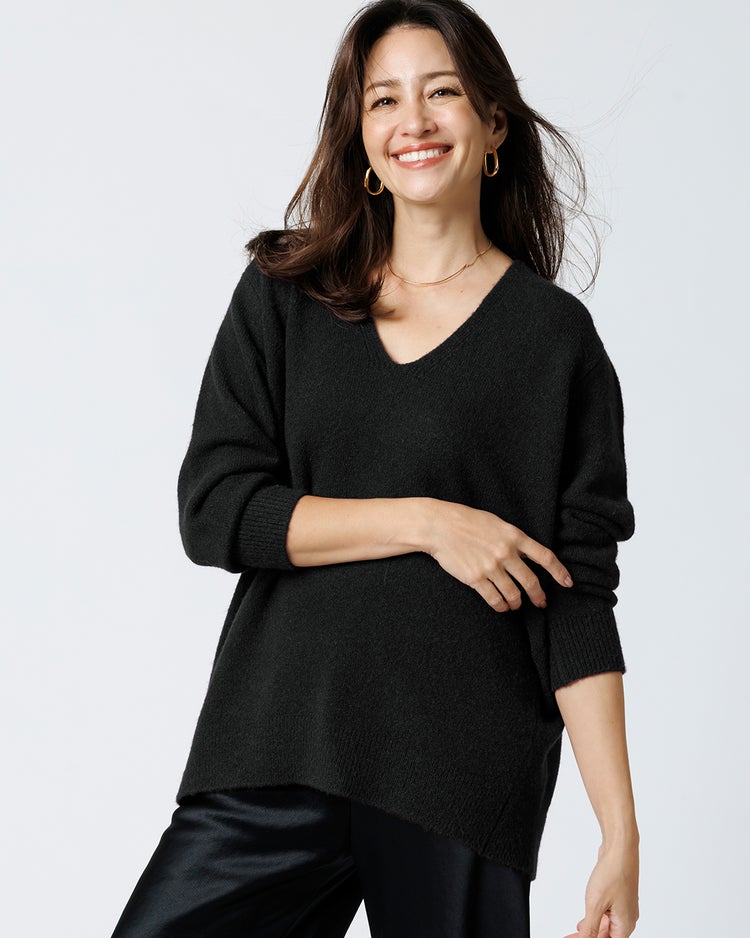 ウール混タム・Vネックロングニット 詳細画像 ブラック 1