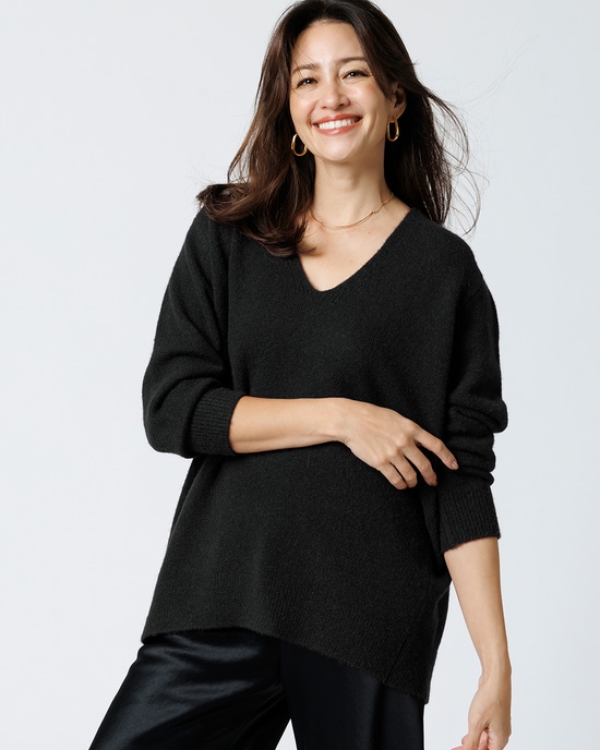 ウール混タム・Vネックロングニット