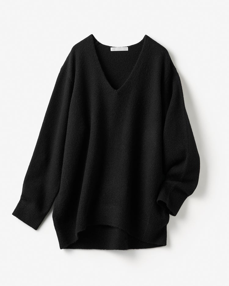 ウール混タム・Vネックロングニット 詳細画像 ブラック 3