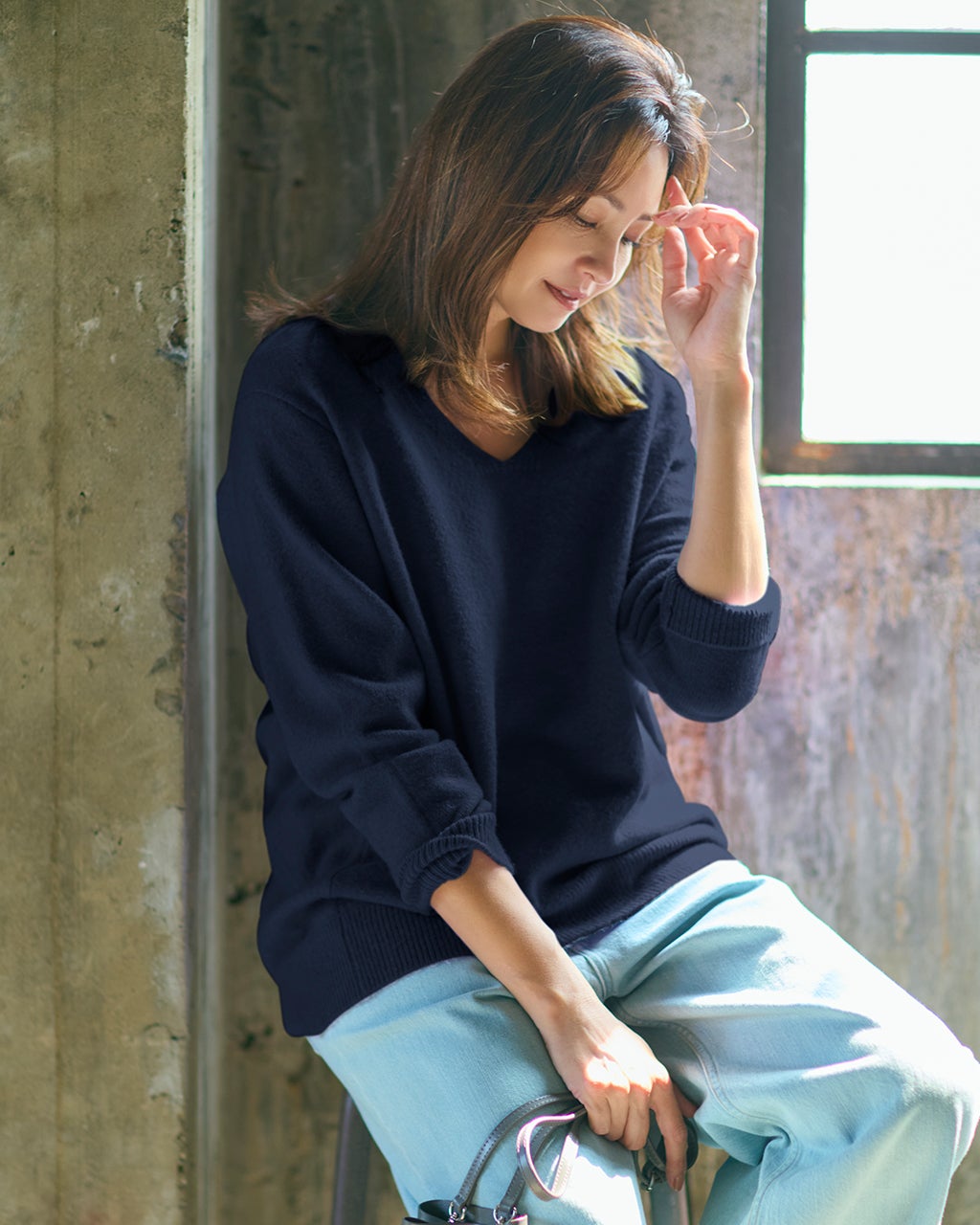 ウール混タム・Vネックロングニット/DoCLASSE