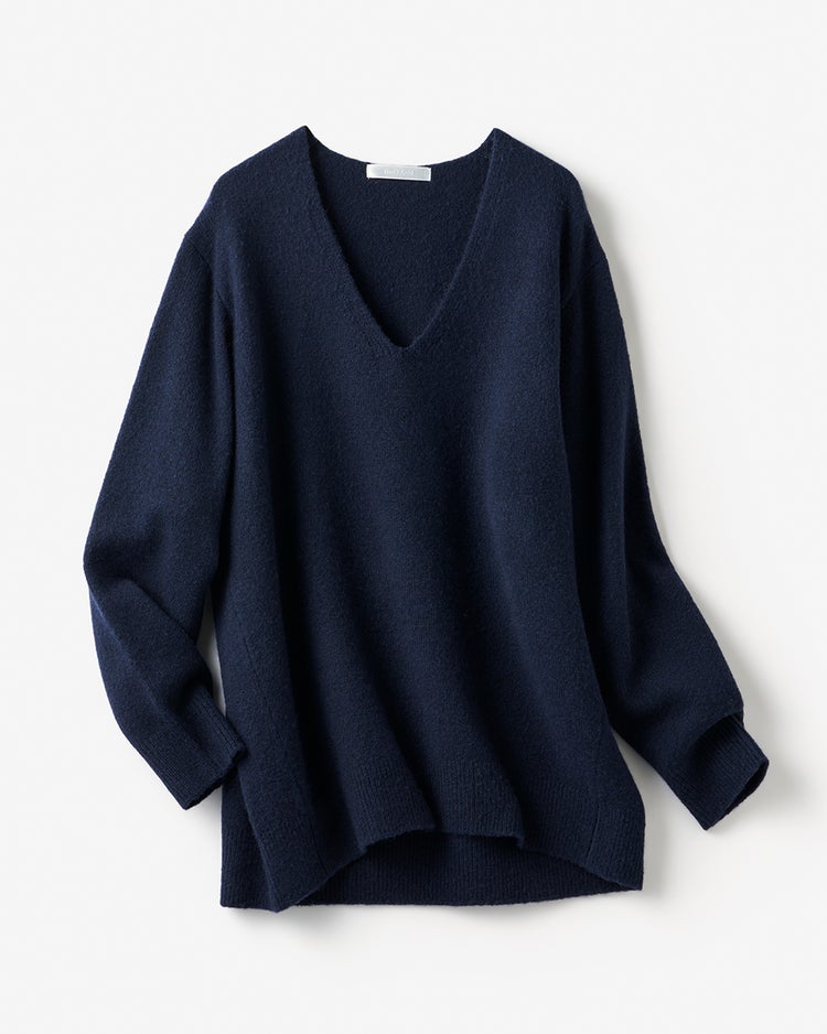 ウール混タム・Vネックロングニット 詳細画像 ネイビー 3