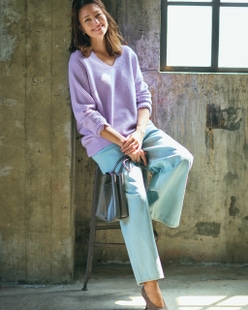 ウール混タム・Vネックロングニット