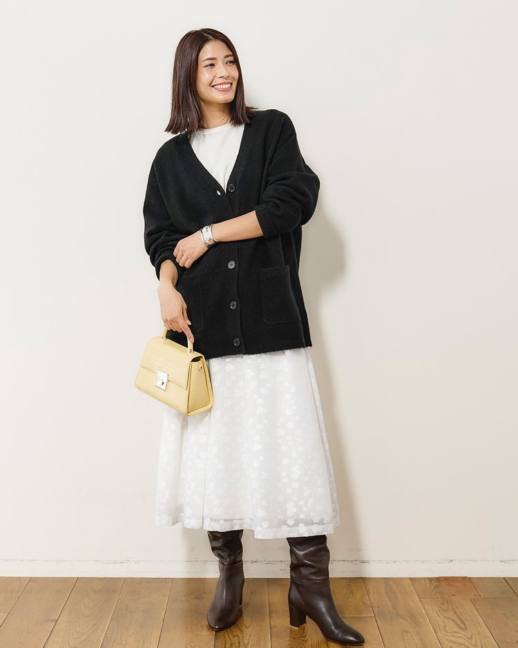 ウール混タム・Vネックカーディガン 詳細画像 ブラック 4