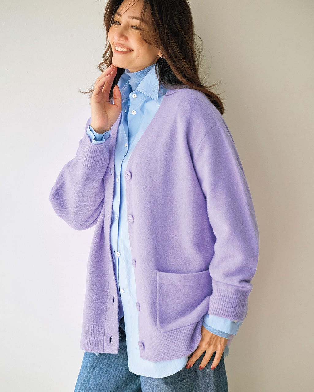 ウール混タム・Vネックカーディガン/40代50代からのレディース