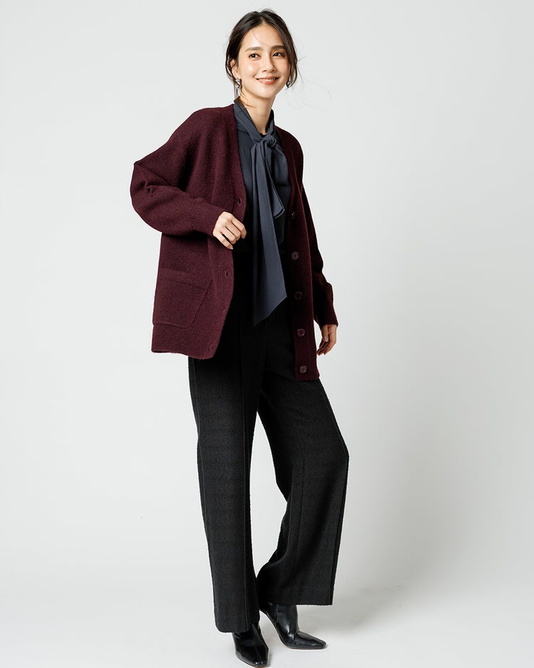 ウール混タム・Vネックカーディガン 詳細画像 ボルドー 1