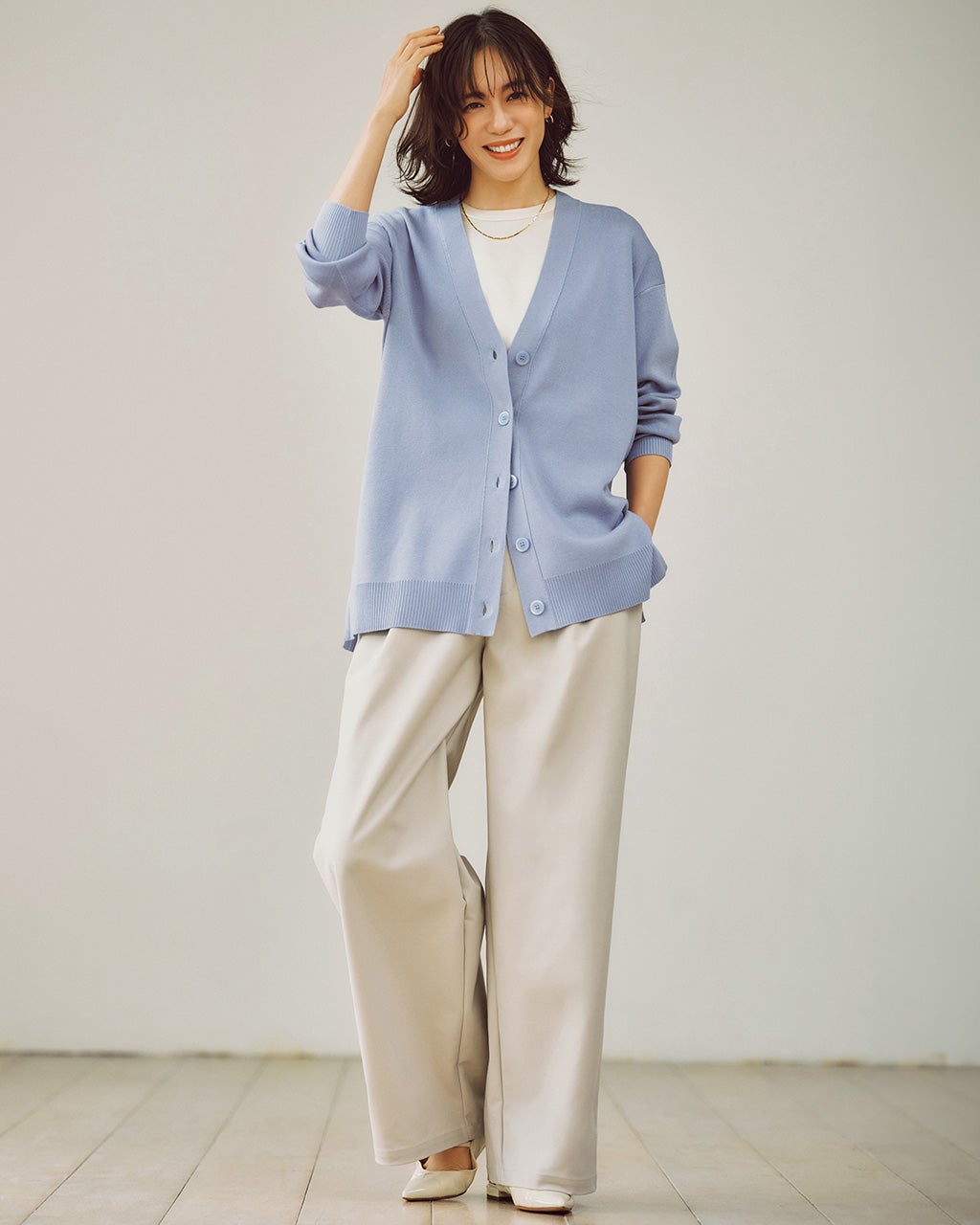 Vネック・サイドスリットカーディガン/40代50代からのレディース