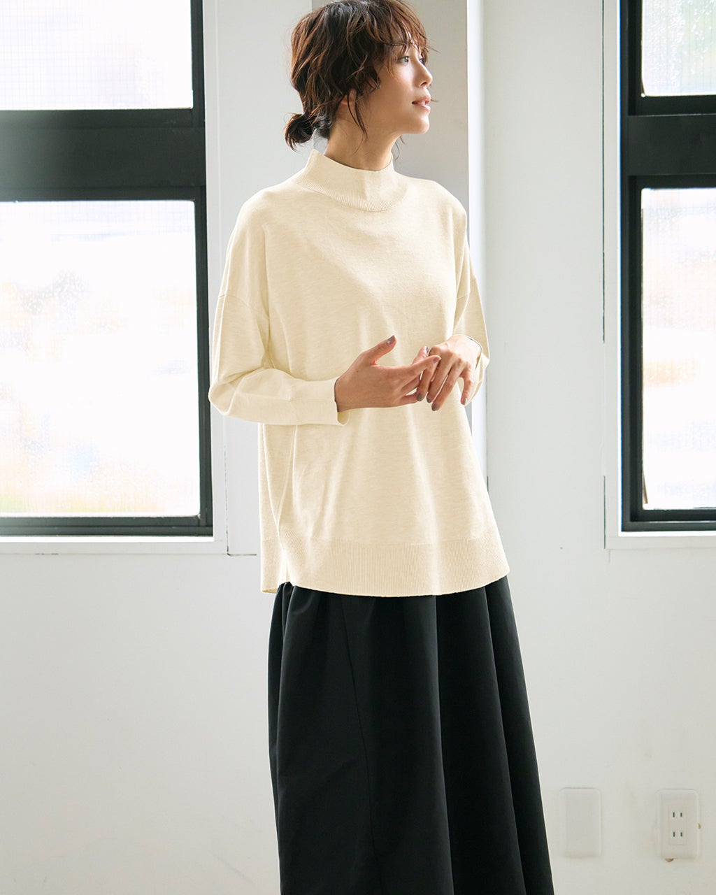 ハイネック・ドロップショルダーニット/40代50代からのレディース