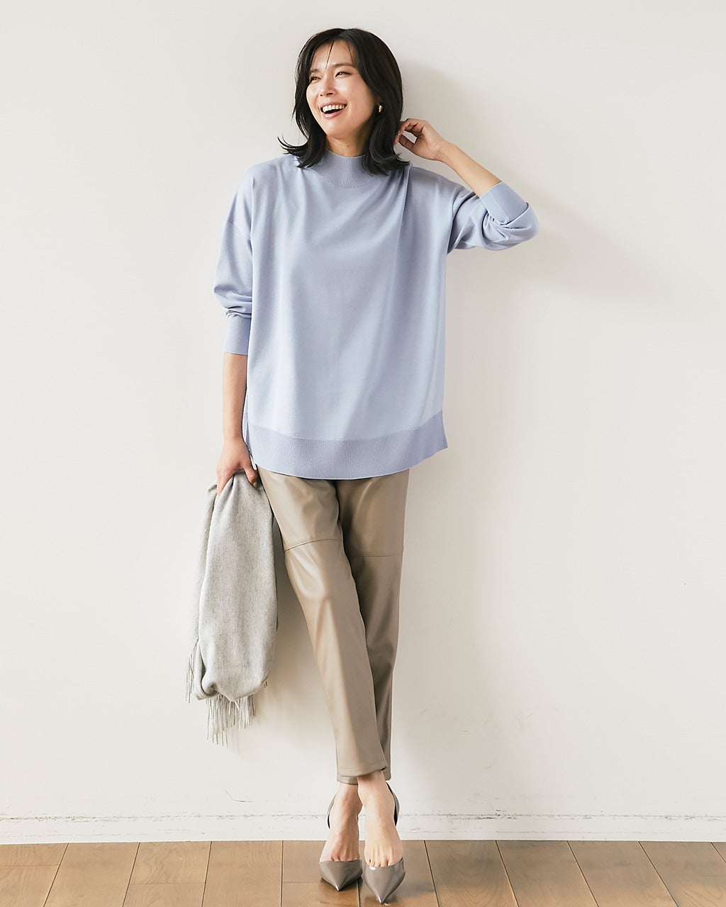 ハイネック・ドロップショルダーニット/40代50代からのレディース