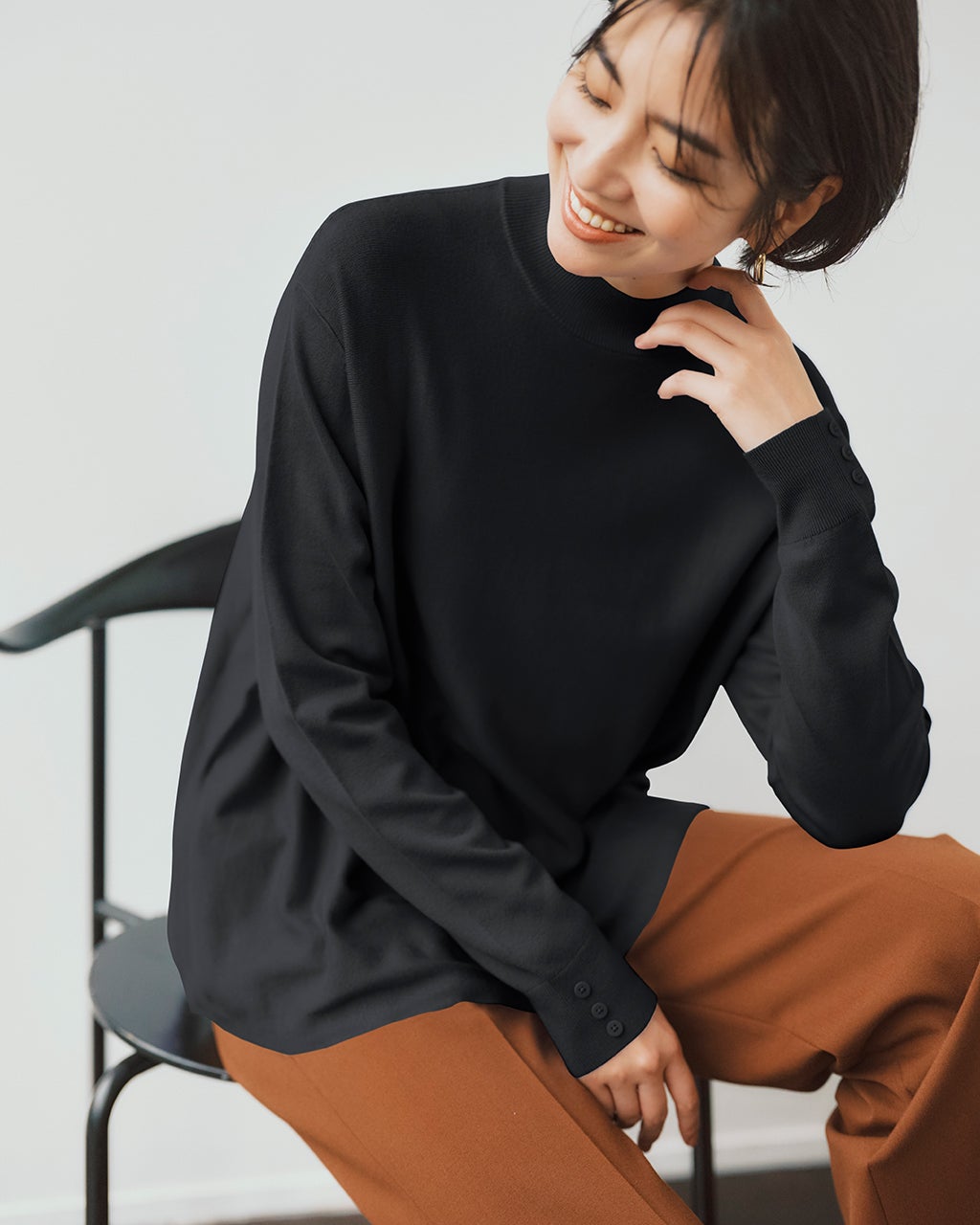 シルクフィール・フレアハイネックニット/40代50代からの