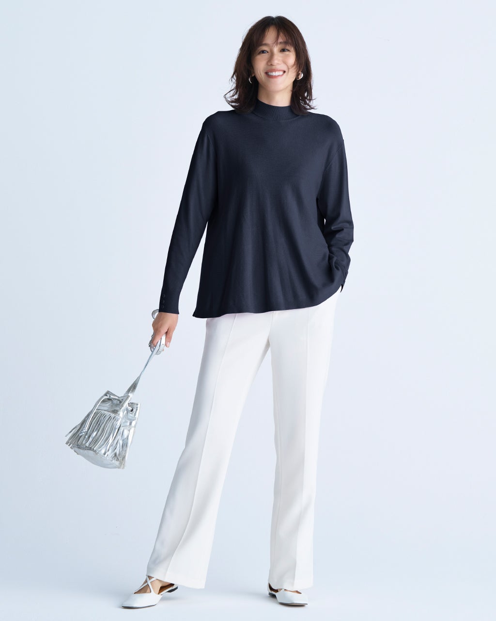 シルクフィール・フレアハイネックニット/40代50代からの