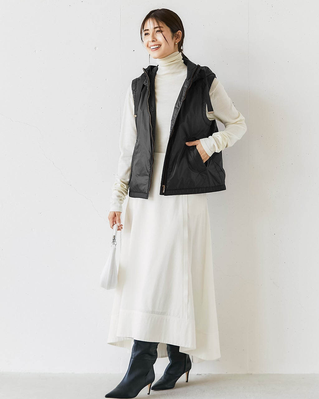 ライトタフタ・中綿フードベスト/40代50代からのレディース