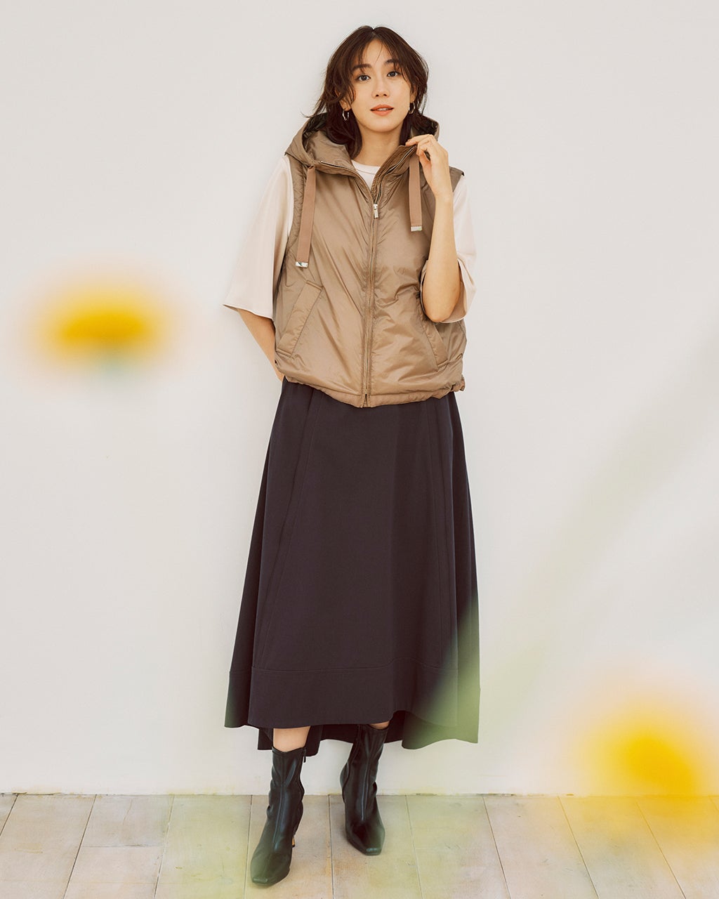 ライトタフタ・中綿フードベスト/40代50代からのレディース