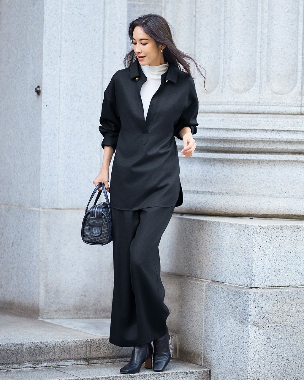 高密度フラノ・ドロストワイドパンツ/40代50代からのレディース