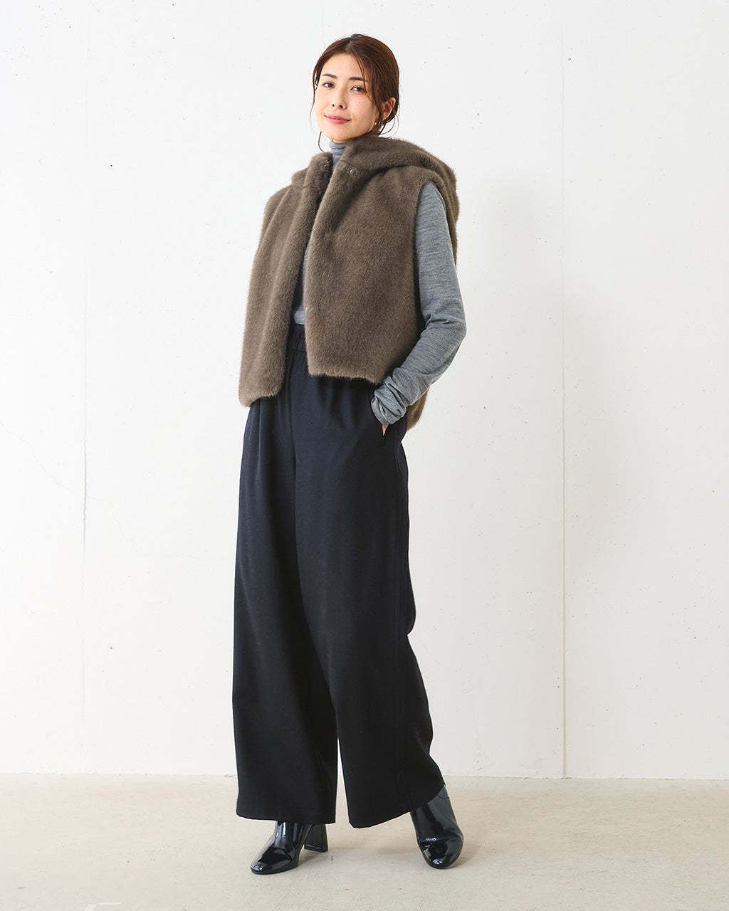 美品ストレッチフラノドロストワイドトラウザー 