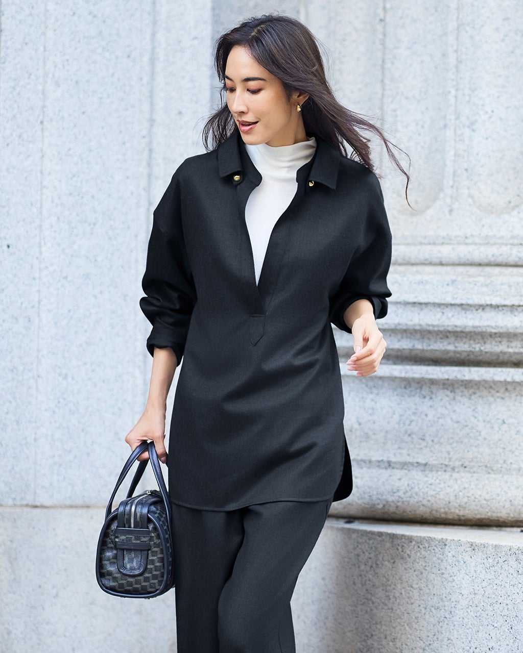 美品♪ドゥーズィエムクラス シアー スキッパーブラウス 黒 ブラック 日本製 1er Arrondissement ブラウス シャツ モダールナイロンシルク
