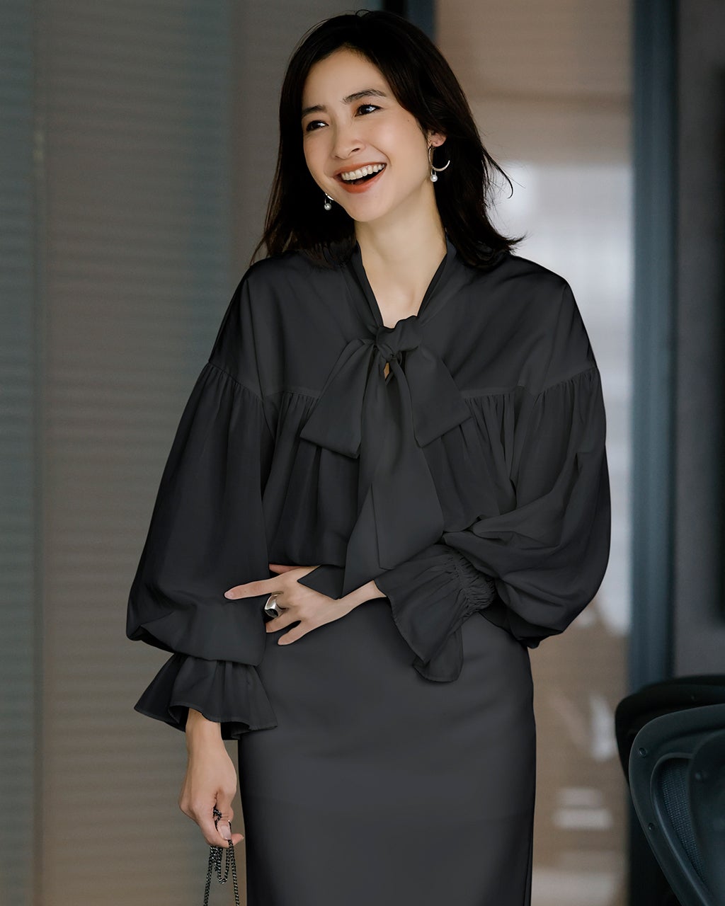 トリアセクレープ・ボウタイブラウス/40代50代からのレディース