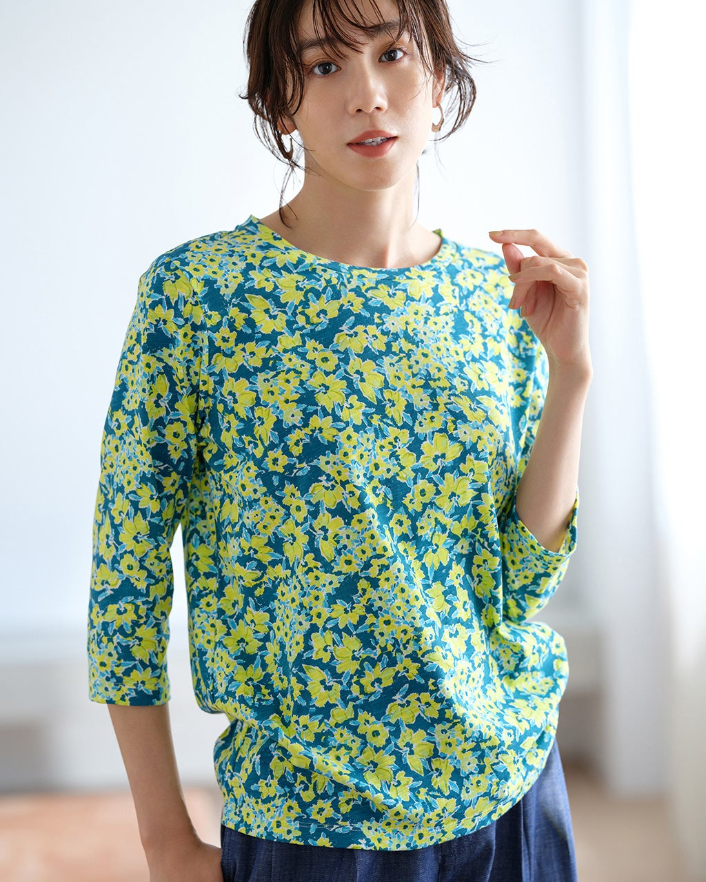 artipur tシャツ チュニック カットソー レディース 無地 7分袖 50代 40代 綿 売れ筋商品|||トップス 春 夏 秋 コットン ブルー Tシャツ 七分丈袖 レディース 40代 50代 カットソー 無地 サマー