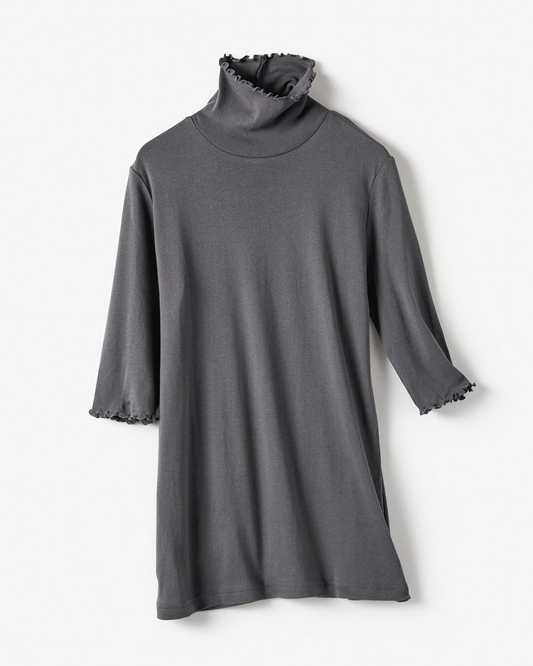 コットンガーゼ・メロウハイネック／5分袖 詳細画像 チャコール 1