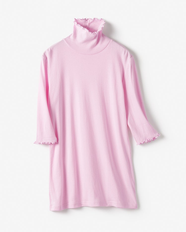 コットンガーゼ・メロウハイネック／5分袖 詳細画像 ピンク 1