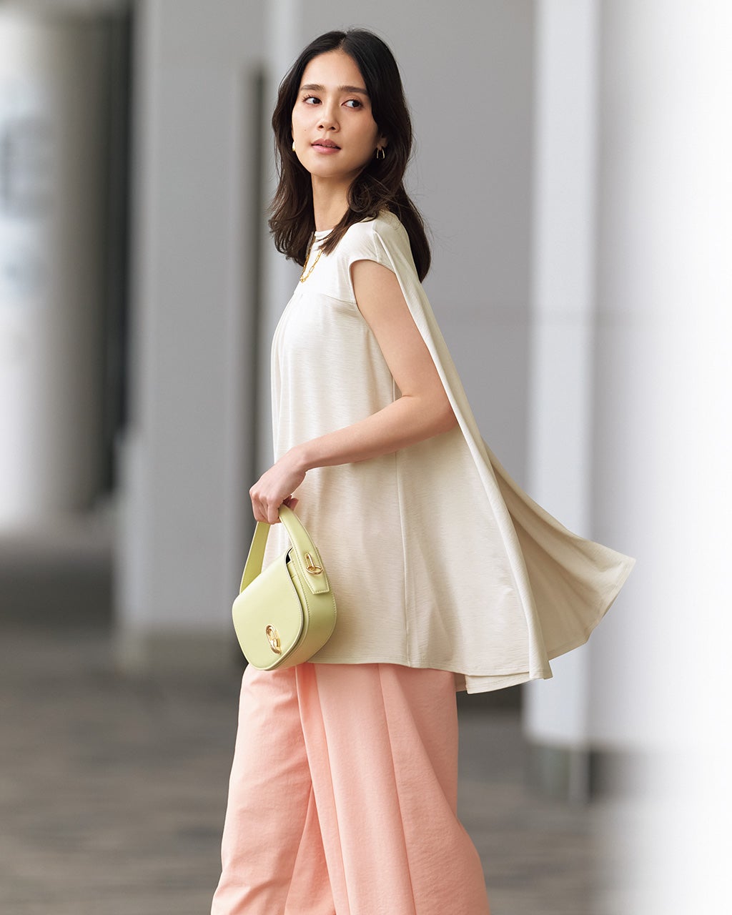 春夏注目シンプルチュニック風ワンピース♡お出かけコーデに2XLまで対応 a.i.n（アイン）アクリルニット片畦編みチュニックワンピ