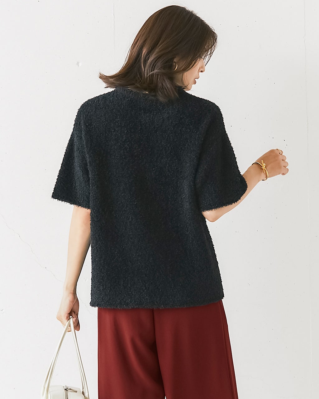 ブークレニット・ハーフスリーブトップス/40代50代からのレディース