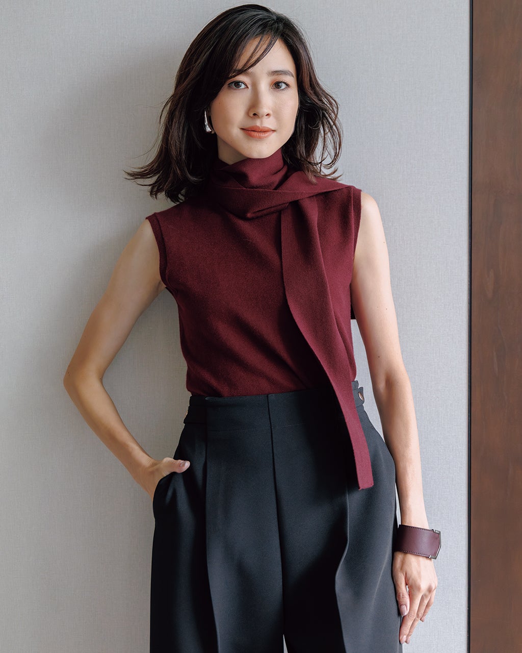 ストレッチニット・ボウタイハイネック/40代50代からの