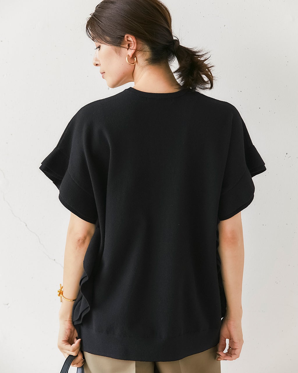 総針編み・サイドフリルプルオーバー/40代50代からのレディース