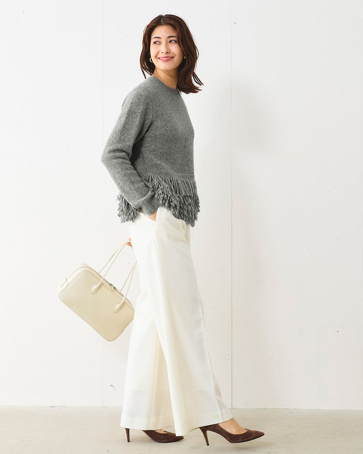 ウール混・フリンジヘムセーター 詳細画像 グレー 4