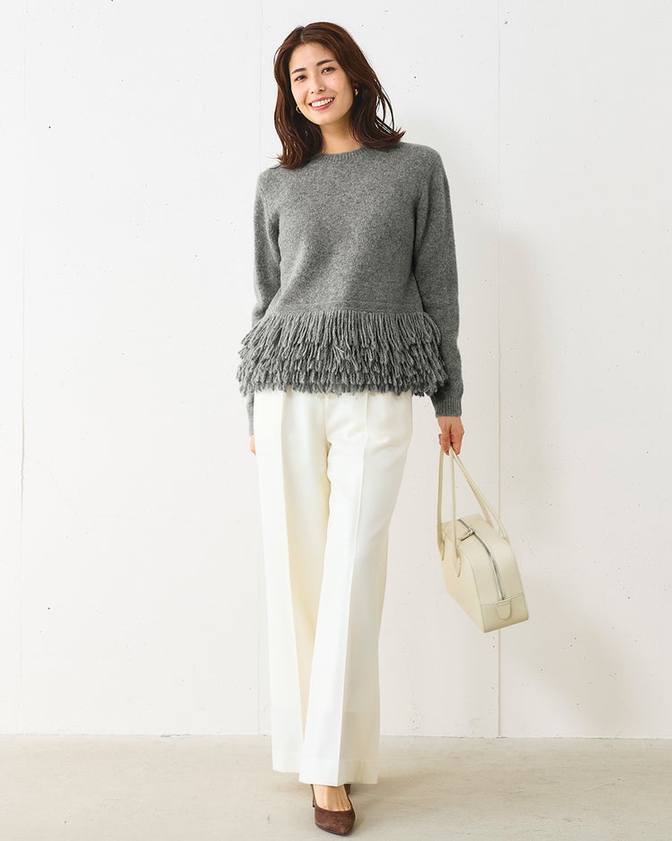 ウール混・フリンジヘムセーター 詳細画像 グレー 5