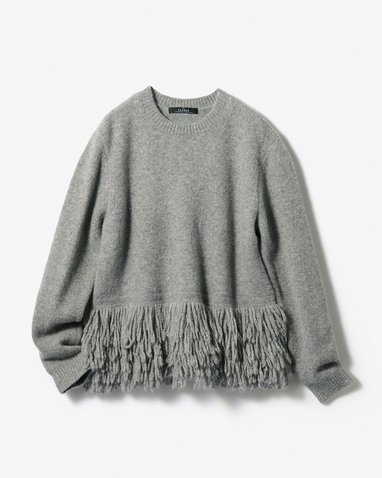 ウール混・フリンジヘムセーター 詳細画像 グレー 7