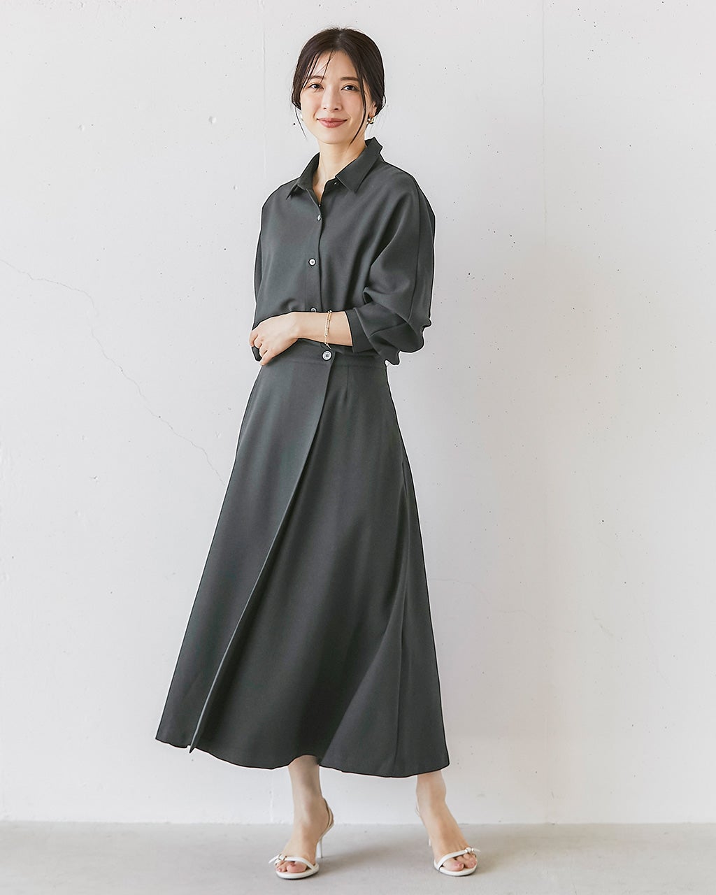 グレー 七分袖 ワンピース フリーサイズ ワンピース ダブルガーゼ 七分袖 レディース 綿100％ 大きい