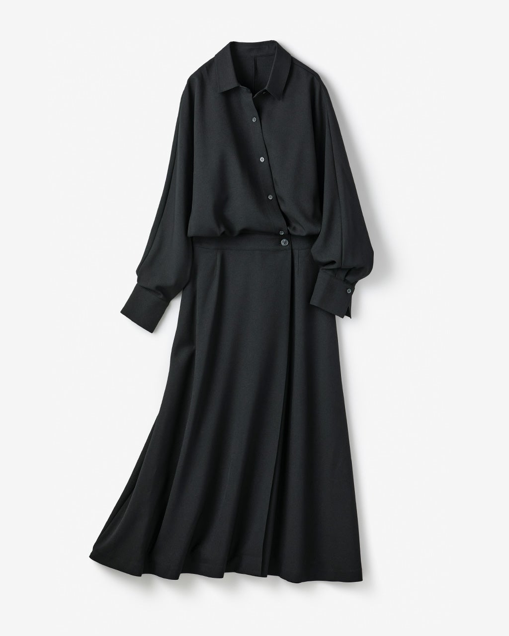 Esesensation シャツワンピ（中古）黒裾グレー　（フリー）美品　値下 サキソニー・フレアシャツワンピース/40代50代からのレディース