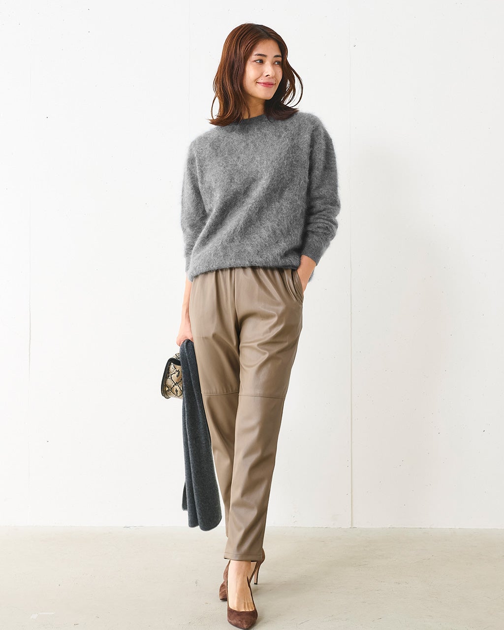 エコレザー・ギャザータックパンツ/40代50代からのレディース