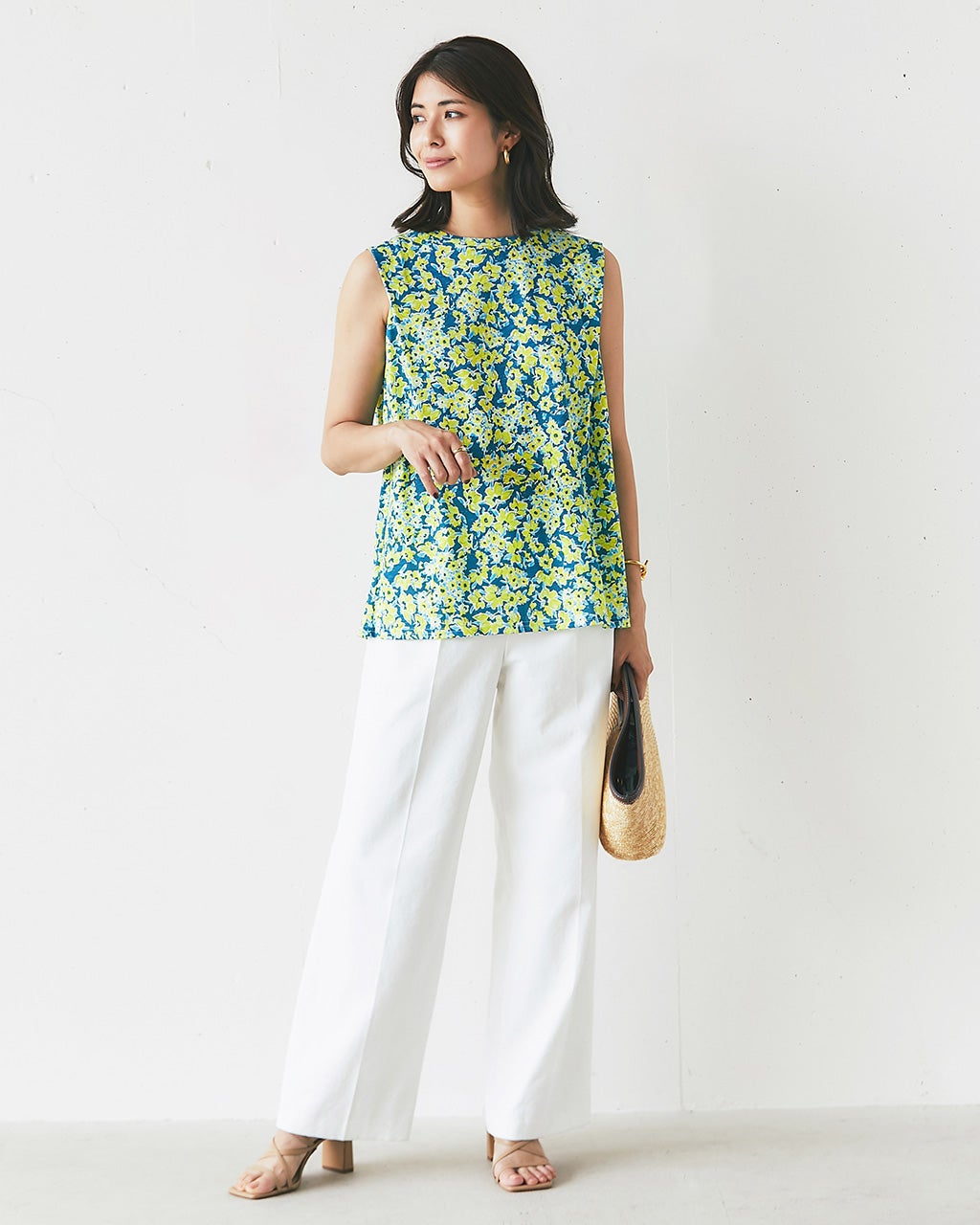 綿スラブ・タックノースリーブトップス/40代50代からのレディース