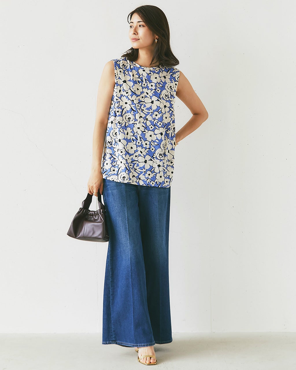 綿スラブ・タックノースリーブトップス/40代50代からの