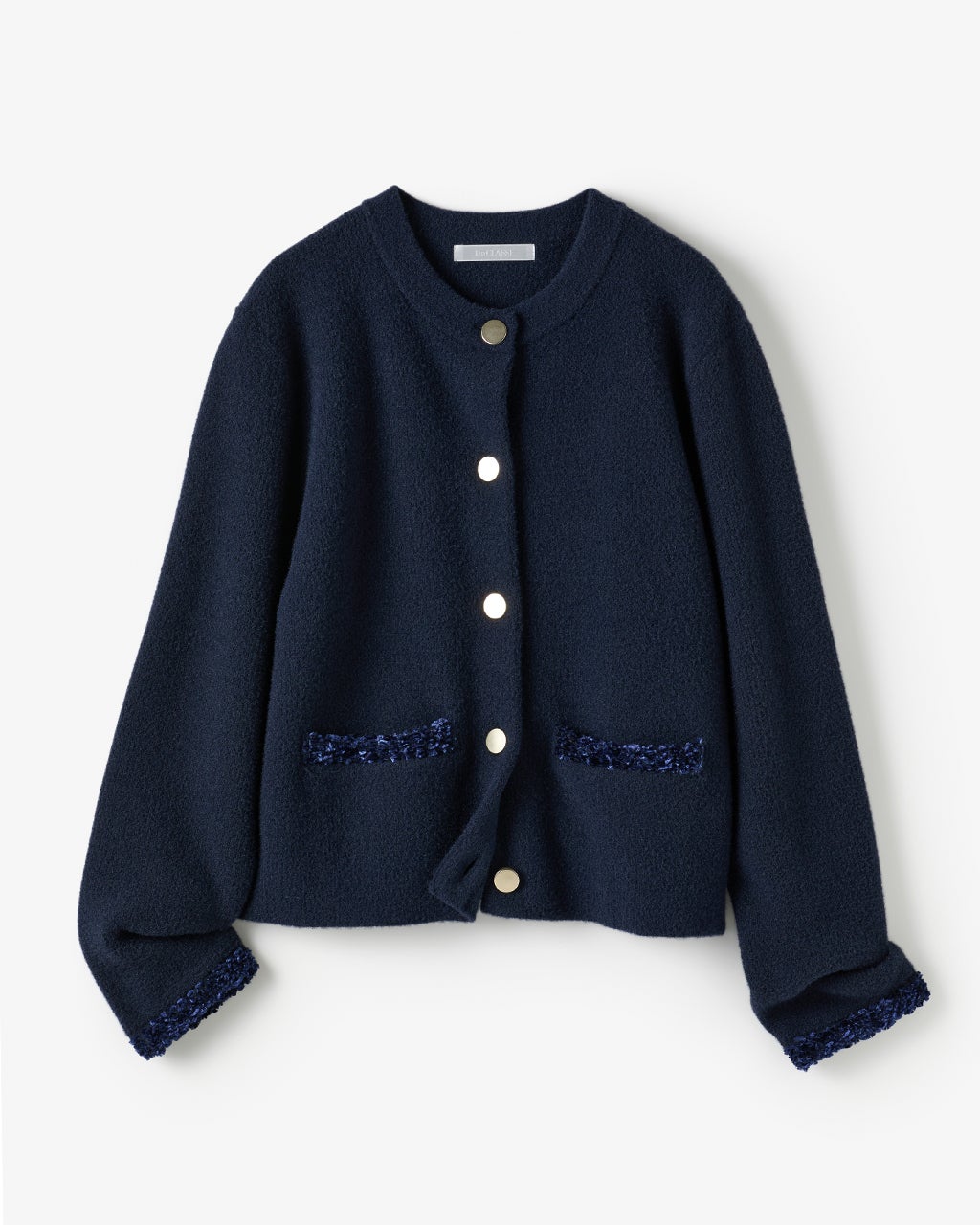 ワッフルニット・ツイードトリムジャケット/40代50代からのレディース